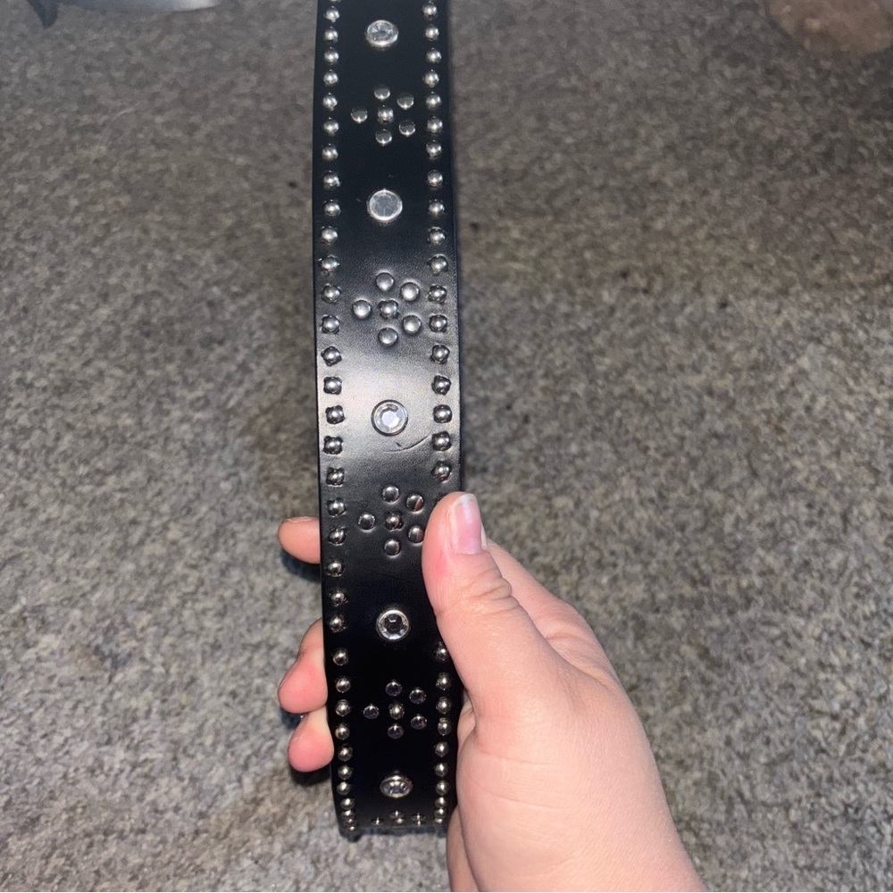 Source Unknown Black Leather Belt with Silver Studs